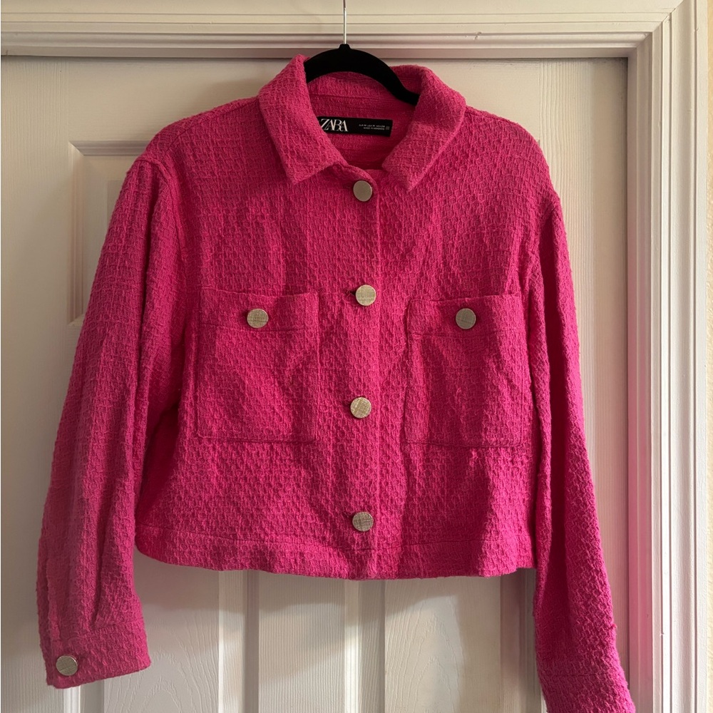 Zara Hot Pink Textured Button Jacket